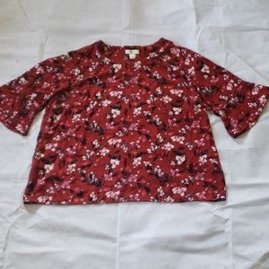 Red, pink, black Flowered Top 3/4" Bell Sleeves